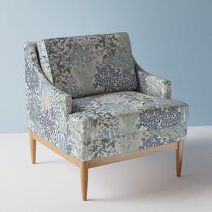 Botanical Meadow Upholstery Fabric- Garden Bloom by hufton_studio - Blue Flowers Summer Florals Elegant  Fabric By The Yard With Spoonflower