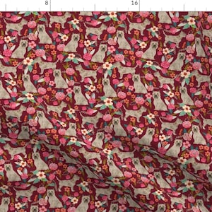 Terrier Fabric - Cairn Terrier Dog Floral Ruby Red By Petfriendly - Cairn Terrier Puppy Dog Cotton Fabric by the Yard with Spoonflower