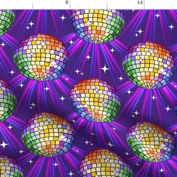 Disco Ball Fabric - 70s Disco Ball by mia_valdez - Multi Colored Disco Purple Green Yellow Orange  Fabric by the Yard by Spoonflower