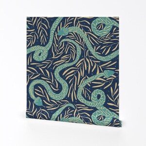Schlangen Tapete - Schlangenstudie von Scarlette Soleil - Blaugrüne Jungen Schlafzimmer Reptilien Abnehmbare selbstklebende Tapetenrolle von Spoonflower