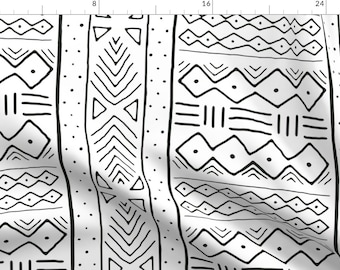Tribal Fabric - Mudcloth In Black On White By Domesticate - African Cotton & Upholstery Fabric By The Yard With Spoonflower
