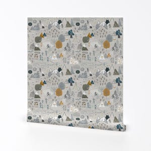 Boy Adventure Kinderzimmer-Tapete - Max's Map (grau) von Nouveau Boho - Spoonflower Individuell bedruckte, abnehmbare, selbstklebende Tapetenrolle