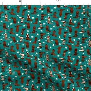Teal Cowboy Boots Fabric - Western Boots Turquoise By Mag-O - Fancy Country Boots and Stars Cotton Fabric By The Yard With Spoonflower