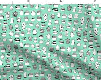 Teapot Fabric - Coffee And Teapots Vintage Retro Teapots Scandi Mint Design By Andrea Lauren - Cotton Fabric By The Yard With Spoonflower