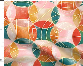 Retro Basketball Fabric - Balls And Courts by gingerlique - Abstract Sports Court Sports Watercolor Tennis Fabric by the Yard by Spoonflower