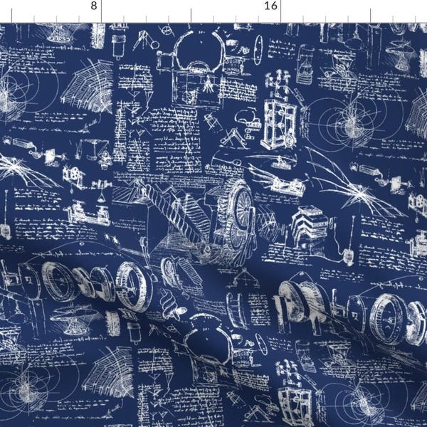 Blueprints Fabric - Da Vinci's Blueprints By Thinlinetextiles - Blueprints Invention Plan History Cotton Fabric By The Yard With Spoonflower