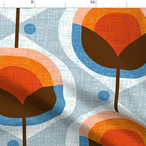 Mid Century Fabric - Mid Century Damask By Ottomanbrim - Orange Blue Red Geometric Garden Decor Cotton Fabric By The Yard With Spoonflower