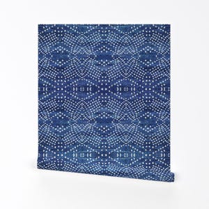Mud Cloth Removable Peel and Stick Wallpaper - Shibori Idigo Geometric - Wall Art Wall Decor - Denim_light_boho_indigo by holli_zollinger