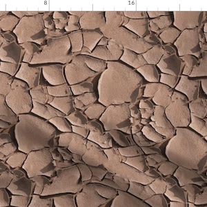May include: A close-up of cracked, dry earth in shades of brown. The texture is rough and uneven, with deep cracks and crevices.