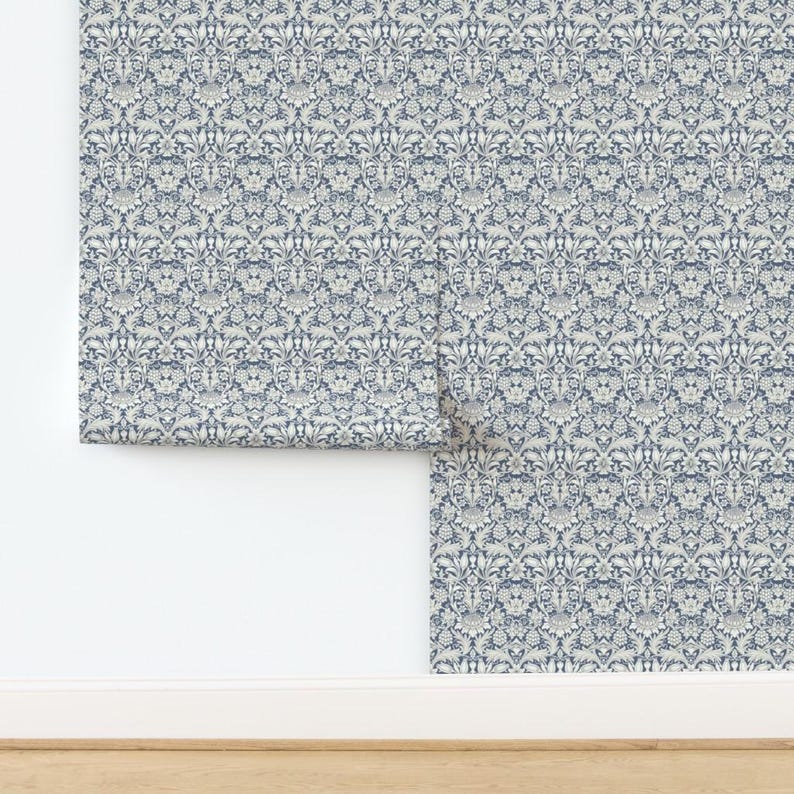 Victorian Floral Peel and Stick Wallpaper - English Garden William Morris - Removable Wall Decor Art - Sunflower Blue by wbbeardie image 4