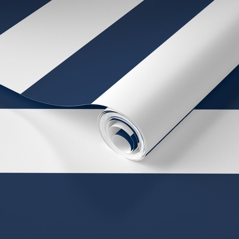 Navy and White Stripe Wallpaper Preppy Stripes Deep Navy Etsy