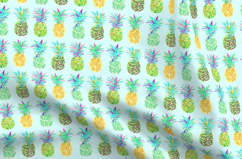 Watercolor Pineapple Fabric Pineapple In Blue By Erinanne Etsy