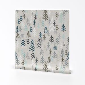 Alpine Wallpaper - Solitude (Earth) By Nouveau Bohemian- Woodland Trees Custom Printed Removable Self Adhesive Wallpaper Roll by Spoonflower