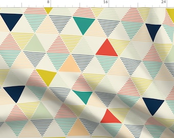 Geometric Fabric - Modern Geometric By Lemonni - Geometric Triangles Light Blue Pink Yellow Red Cotton Fabric By The Yard With Spoonflower
