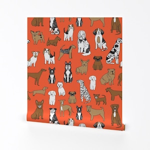 Papel tapiz para perros: raza de perro naranja, de Andrea Lauren: rollo de papel tapiz autoadhesivo extraíble con impresión personalizada de perros naranja de Spoonflower