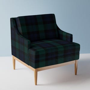 Green Blue Tartan Upholstery Fabric- Blackwatch Tartan by peacoquettedesigns - Winter Plaid Scottish Fabric By The Yard With Spoonflower image 1