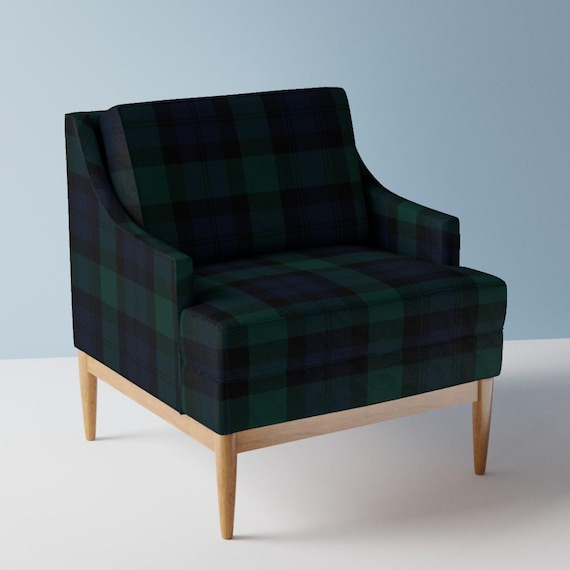 Green Blue Tartan Upholstery Fabric- Blackwatch Tartan by peacoquettedesigns - Winter Plaid Scottish  Fabric By The Yard With Spoonflower