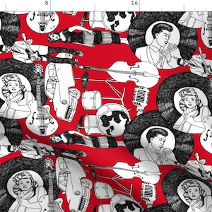 Rock And Roll Black And RedFabric - Rockabilly Rebellion Red By Bloomingwyldeiris - Rock And Roll Cotton Fabric By The Yard With Spoonflower