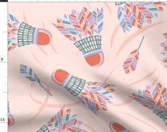 Pastel Badminton Fabric - Eye On The Birdie by annaaho - Birdie Feather Sporty Herringbone Sports Game Fabric by the Yard by Spoonflower