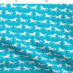 Horse Fabric - Horses Turquoise Fabric By Andrea Lauren - Silhouette Horses Pony Girl Nursery Cotton Fabric By The Yard With Spoonflower