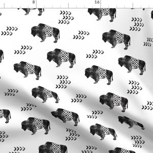 Buffalo Fabric - Buffalo Aztec - Distressed || Black and White Tribal By Littlearrowdesign - Cotton Fabric By The Yard With Spoonflower