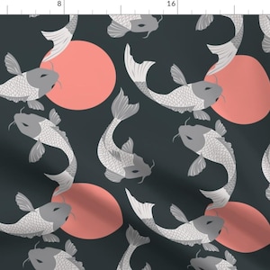 Carp Koi Fish Fabric - Koi Fish Pattern By Bluelela - Carp Koi Fish Pong Zen Garden Japanese Cotton Fabric By The Yard With Spoonflower