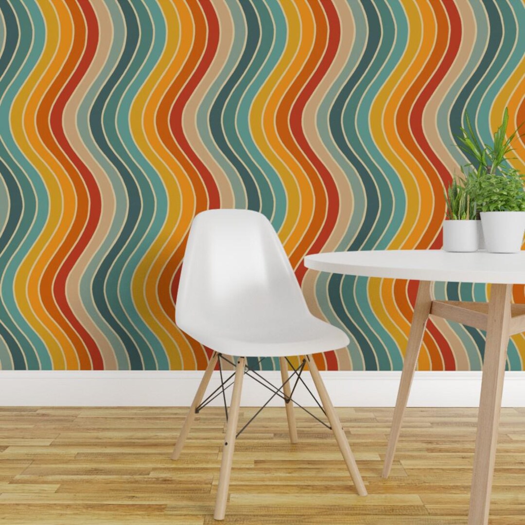 Retro Removable Peel and Stick Wallpaper - 70s Yellow Mustard Cream ...