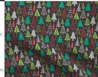 Christmas Fabric - Christmas Forest Trees On Black By Caja Design - Vintage Christmas Trees Black Cotton Fabric By The Yard With Spoonflower