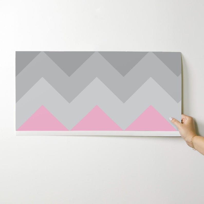 Pink Gray Wallpaper - Pink Gray Ombre Chevron Large By Decamp Studios - Custom Printed Removable Self Adhesive Wallpaper Roll by Spoonflower image 9