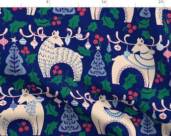 Christmas Fabric - Nordic Woodland Deer Blue by design_dannick - Holiday Scandi Ornaments Retro Vintage Fabric by the Yard by Spoonflower
