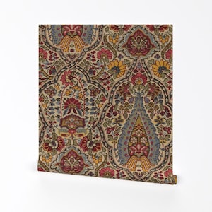 Paisley Wallpaper - Alfred Paisley By Peacoquettedesigns - Autumn Vintage Earth Tones Removable Self Adhesive Wallpaper Roll by Spoonflower