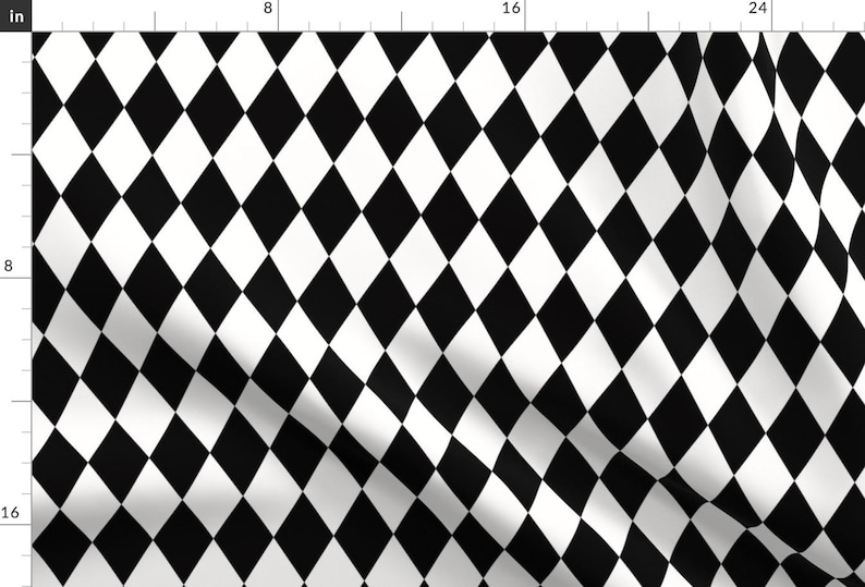 Diamond Fabric - Harlequin Diamonds Monochrome Black & White Geometric By Sunny Afternoon- Modern Cotton Fabric By The Yard With Spoonflower imagen 1
