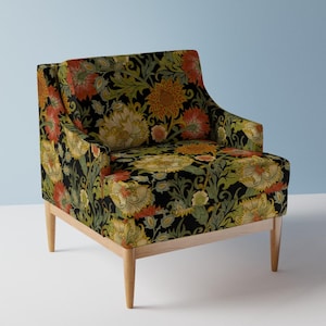 Art Nouveau Upholstery Fabric- Garden Fresco by hnldesigns -  Folk Art William Morris Black Flowers  Fabric By The Yard With Spoonflower
