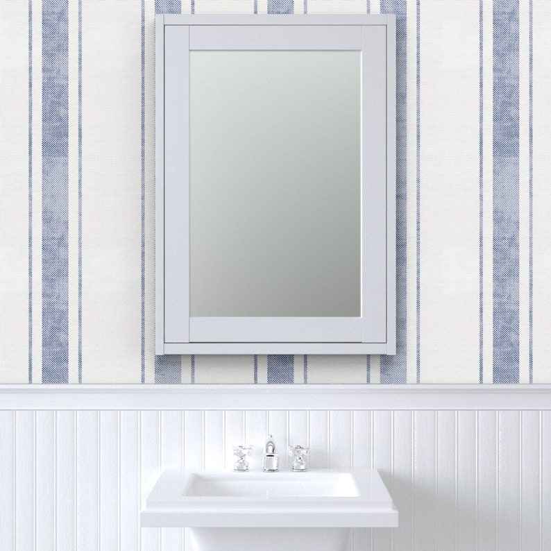 Sky Blue Stripe Wallpaper Aegean Bold Ticking Stripe by Etsy