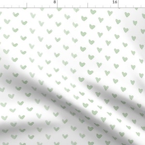 Green Hearts Fabric - Love Hearts By Hipkiddesigns - Nursery White Green Sage Valentine Love Cotton Fabric By The Yard With Spoonflower