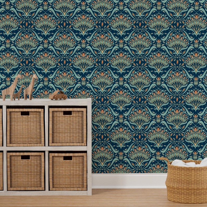 Art Deco Wallpaper Birds Feather by Studio_saturno 1920s Etsy