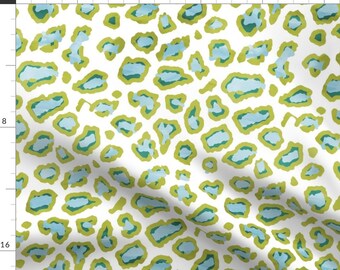 Leopard Fabric - Etosha Leopard In Blue And Green Watercolor By Willowlanetextiles - Leopard Cotton Fabric By The Yard With Spoonflower