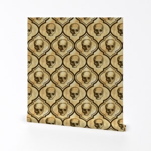 Skull Wallpaper - French Skulls By Thecalvarium - Skull Geometric Custom Printed Removable Self Adhesive Wallpaper Roll by Spoonflower