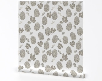 Papel pintado de piñas - Bosque invernal de piñas de Andrea Lauren - Rollo de papel pintado autoadhesivo extraíble con impresión personalizada de otoño de Spoonflower