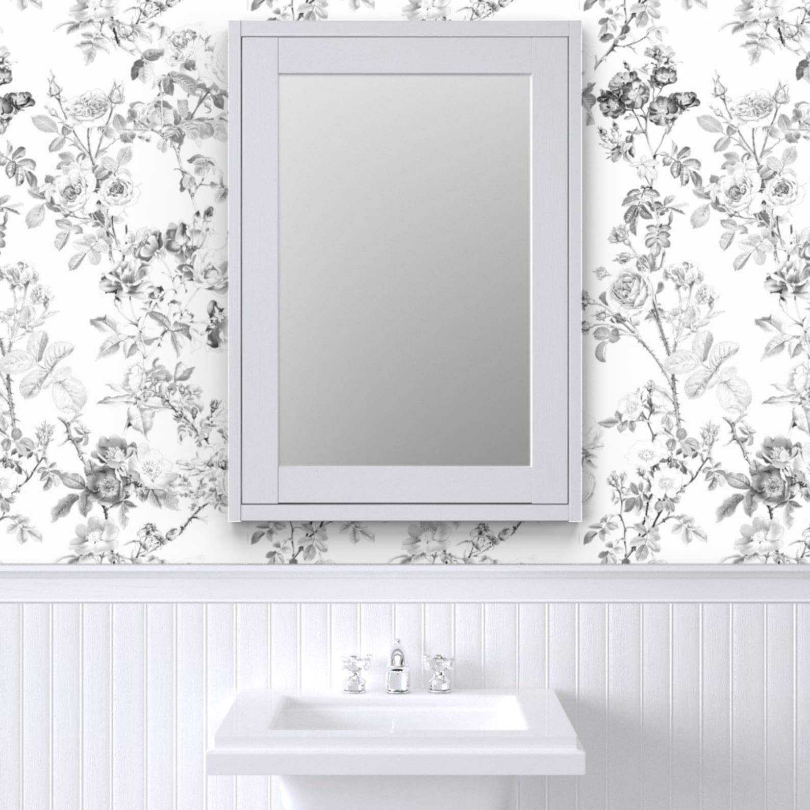 Floral Toile Wallpaper English Rose Black White by - Etsy