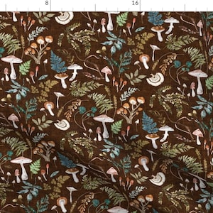 Moody Fabric - Mushroom Grove Brown by nouveau_bohemian - Woodland Mushroom Toadstool Watercolor Fungi Fabric by the Yard by Spoonflower
