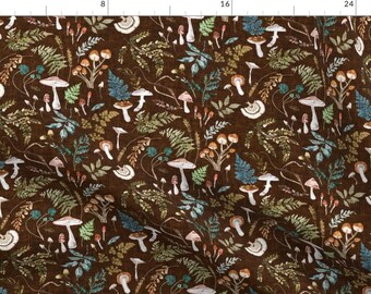 Moody Fabric - Mushroom Grove Brown by nouveau_bohemian - Woodland Mushroom Toadstool Watercolor Fungi Fabric by the Yard by Spoonflower