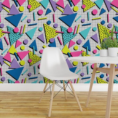 80s Wallpaper - Totally Tubular By Pinkpineappleworks - Bright Neon Black Funky Pop Removable Self Adhesive Wallpaper Roll by Spoonflower