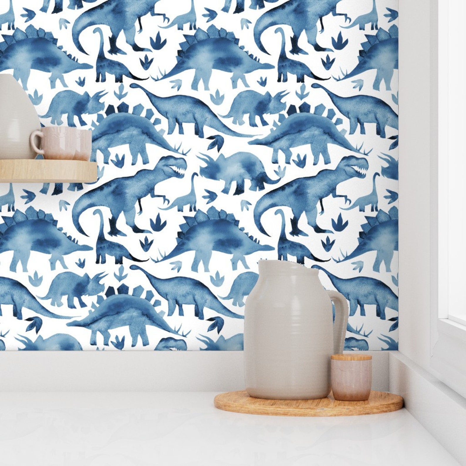 Dinosaurs Wallpaper Navy Blue Dinosaurs Larger by Etsy