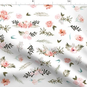 Ink Floral Fabric - Spring Pink Floral by karolina_papiez -  Calf Spring Floral Highland Cow Baby Cow Fabric by the Yard by Spoonflower