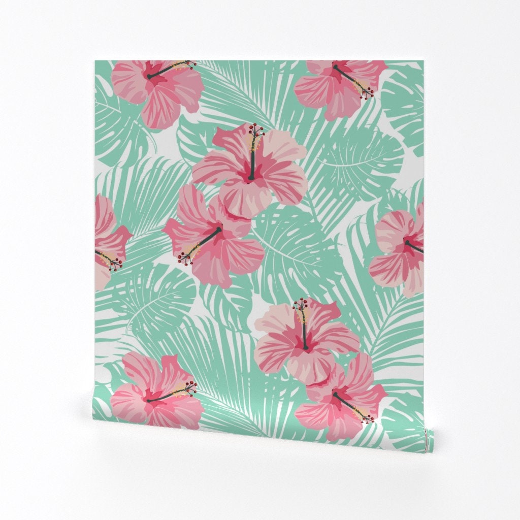 Tropical Flower Wrapping Paper Hibiscus Flower Navy Floral Gift Wrapping  Paper Bold Red Yellow Summer Gift Wrap Hawaiian Flower Paper Wrap 
