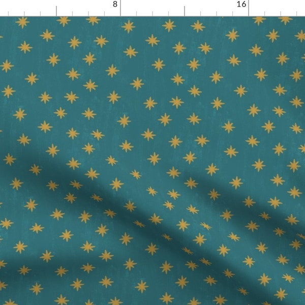 Gold Stars on Teal Fabric - Our Lady Of Guadalupe Stars By The Little Rose Shop - Catholic Saint Cotton Fabric By The Yard With Spoonflower