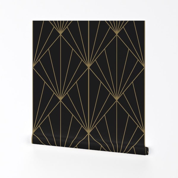 Gold Color Lines Wallpaper, Art Deco Wallpaper, Dark Background Wall