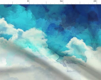 Watercolor Fabric - Watercolor Blue And White Clouds By Khaus - Watercolor Clouds Nature Blue Cotton Fabric By The Yard With Spoonflower