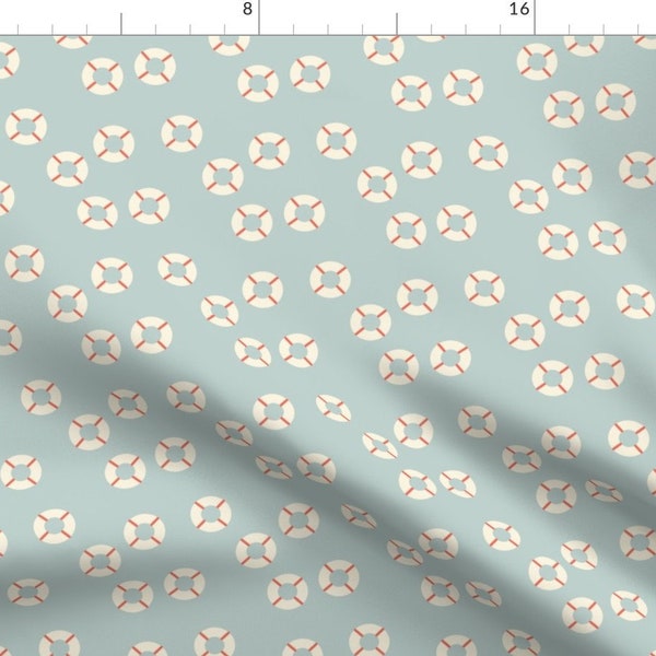 Nautical Nursery Fabric - Lifebuoy On Baby Blue by iris_barges - Coastal Maritime Light Blue Lifebuoy Fabric by the Yard by Spoonflower